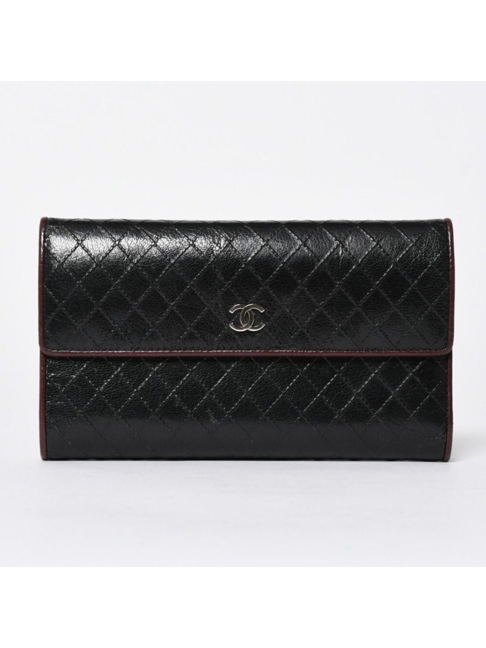 Chanel Bicolor Wallet CC Logo Calfskin Black Bordeaux Silver